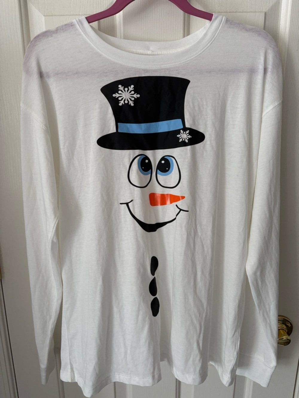 White Snowman Graphic Long Sleeve Tee - Blue & Orange Accents